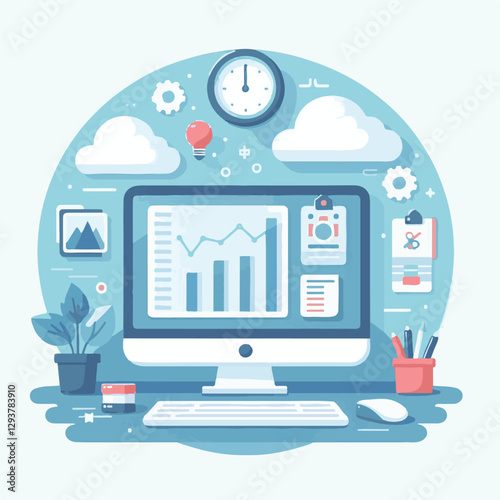 computer, digital, business, technology, communication, laptop, tech, work, office, web, internet, design, employee, vector, information, monitor, pc, modern, device, person, electronic, desktop, scre