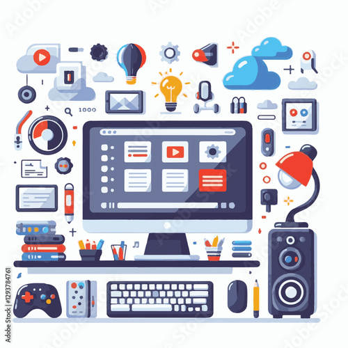 computer, digital, business, technology, communication, laptop, tech, work, office, web, internet, design, employee, vector, information, monitor, pc, modern, device, person, electronic, desktop, scre