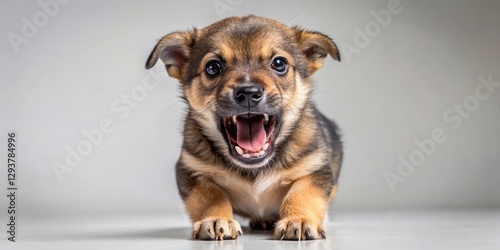 A playful and energetic aggressive puppy with sharp teeth and a low growl, showcasing its fierce nature, ready to defend itself or its territory , aggressive puppy, territorial warning photo