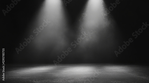 dramatic stage background with two spotlight beams illuminating dark space, creating mysterious atmosphere. Perfect for performances or presentations