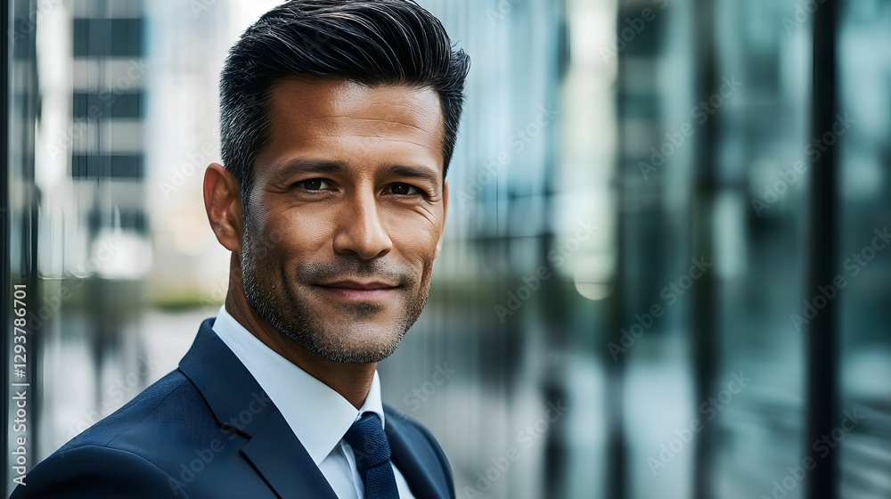 Fototapeta premium Professional Executive Standing in Front of Modern Glass Building