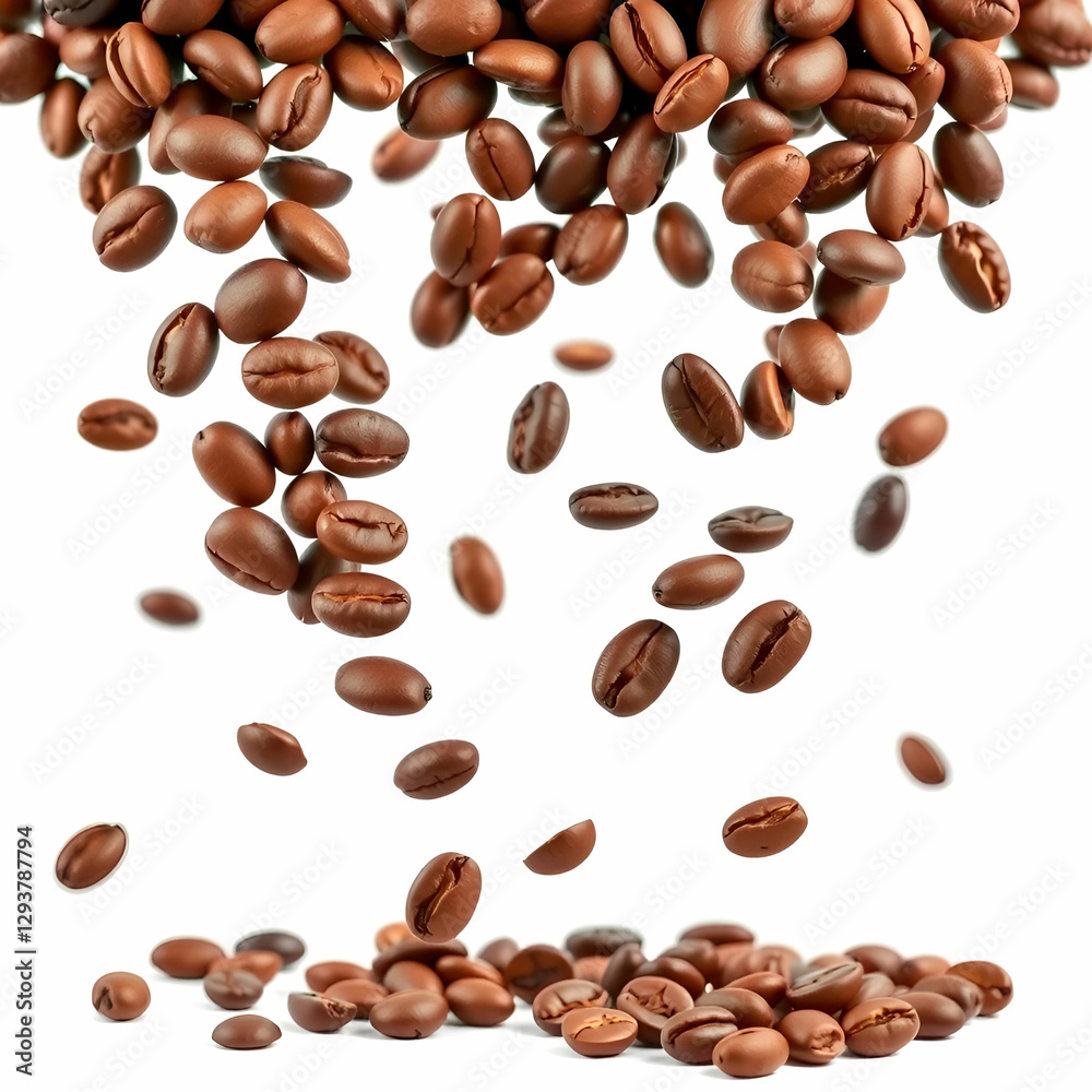 Falling coffee beans isolated on white background with clipping path Falling coffee beans isolated on white background with clipping path
