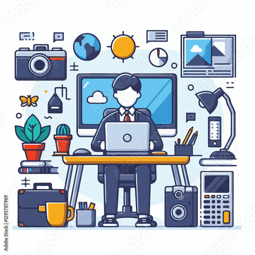 computer, digital, business, technology, communication, laptop, tech, work, office, web, internet, design, employee, vector, information, monitor, pc, modern, device, person, electronic, desktop, scre