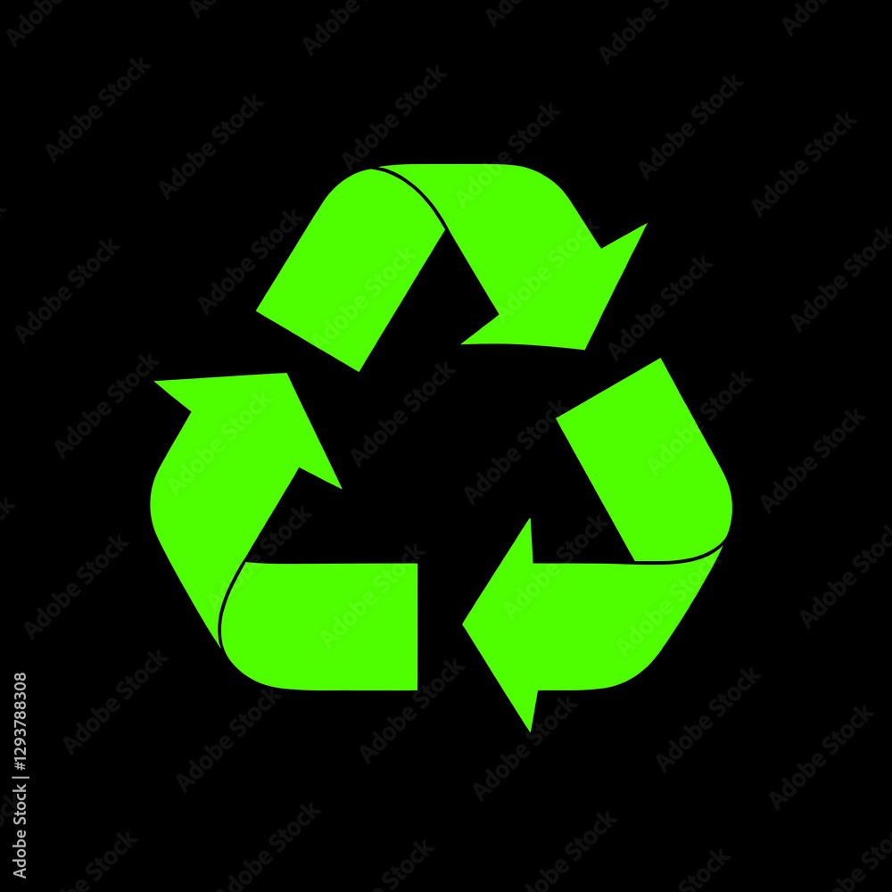 Green universal recycling symbol, isolated on black background Green universal recycling symbol, isolated on black background