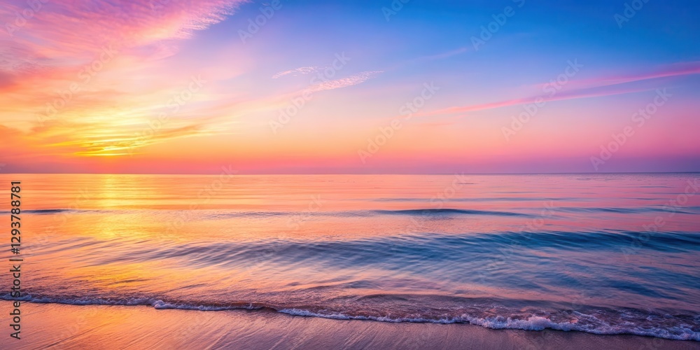 Obraz premium Soft pink and orange hues illuminate a serene ocean scene at dawn, peaceful morning