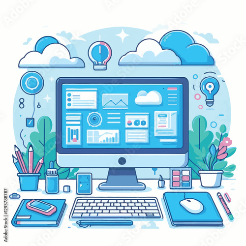 computer, digital, business, technology, communication, laptop, tech, work, office, web, internet, design, employee, vector, information, monitor, pc, modern, device, person, electronic, desktop, scre