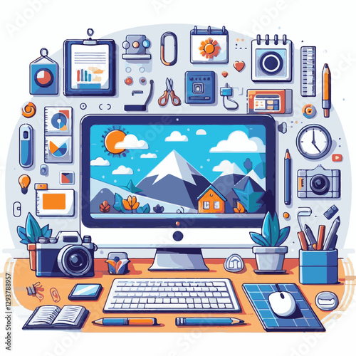 computer, digital, business, technology, communication, laptop, tech, work, office, web, internet, design, employee, vector, information, monitor, pc, modern, device, person, electronic, desktop, scre