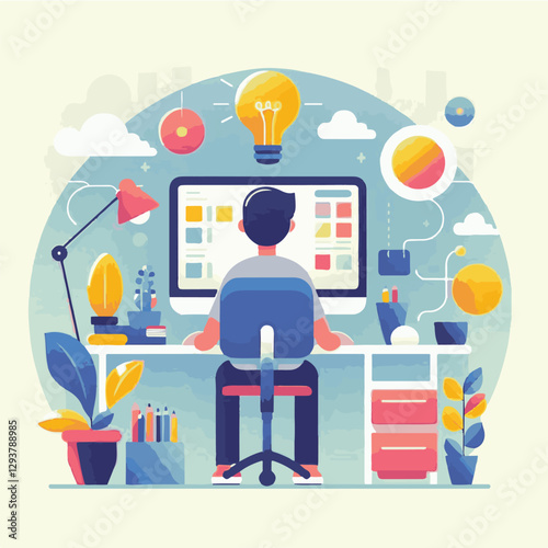 computer, digital, business, technology, communication, laptop, tech, work, office, web, internet, design, employee, vector, information, monitor, pc, modern, device, person, electronic, desktop, scre