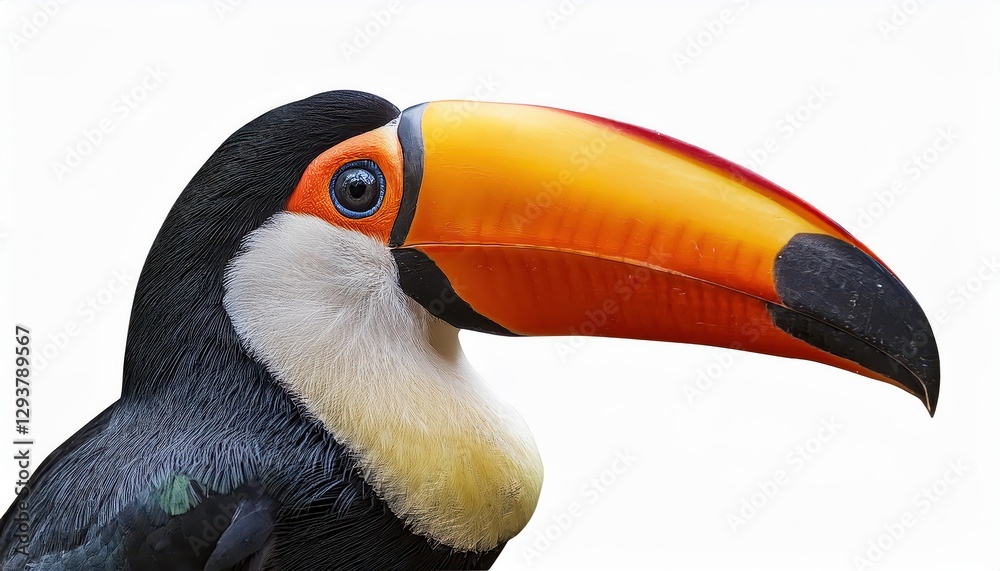 Fototapeta premium Vibrant Toucan Portrait against the Lush Amazon Rainforest Backdrop, Showcasing the Striking Beauty of this Feathered Friend with its Bold Colors and Exotic Charm