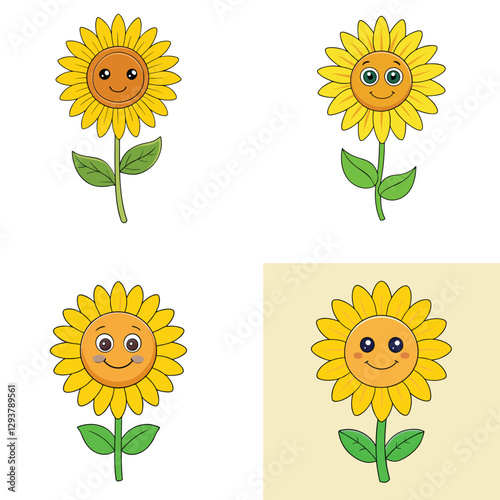 set of sunflowers, set of sunflowers vector