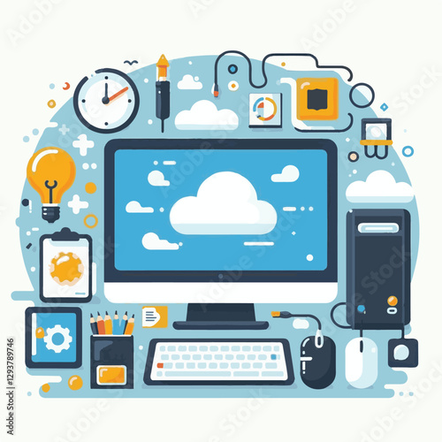 computer, digital, business, technology, communication, laptop, tech, work, office, web, internet, design, employee, vector, information, monitor, pc, modern, device, person, electronic, desktop, scre