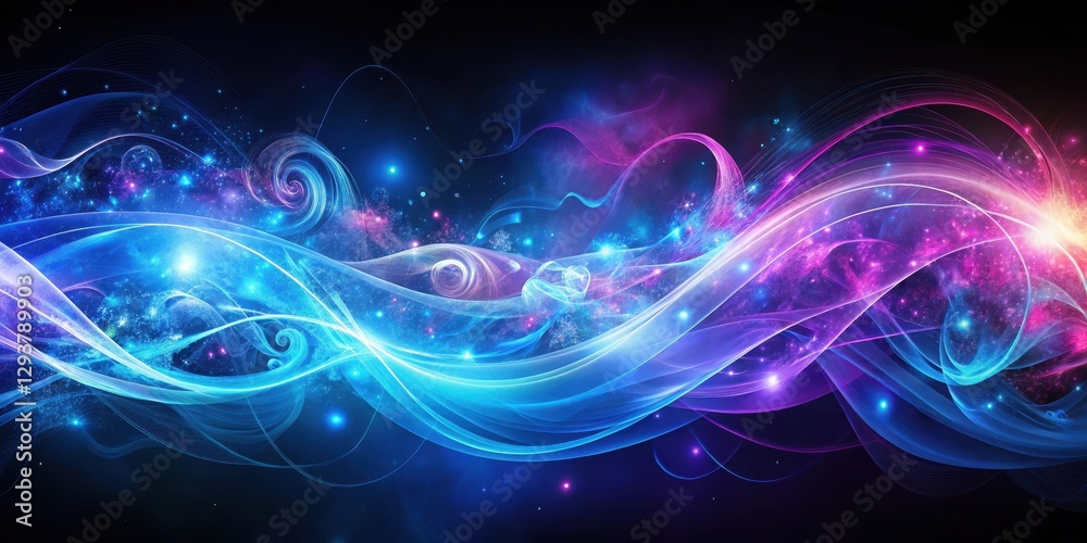 Vibrant swirling patterns of blue and purple energy dancing across a dark background, dark night sky, abstract illustration Vibrant swirling patterns of blue and purple energy dancing across a dark background, dark night sky, abstract illustration