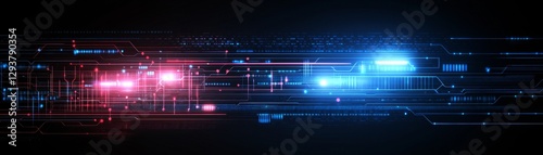 An abstract image featuring streaks of red and blue light against a dark background, suggesting motion and dynamic energy.
