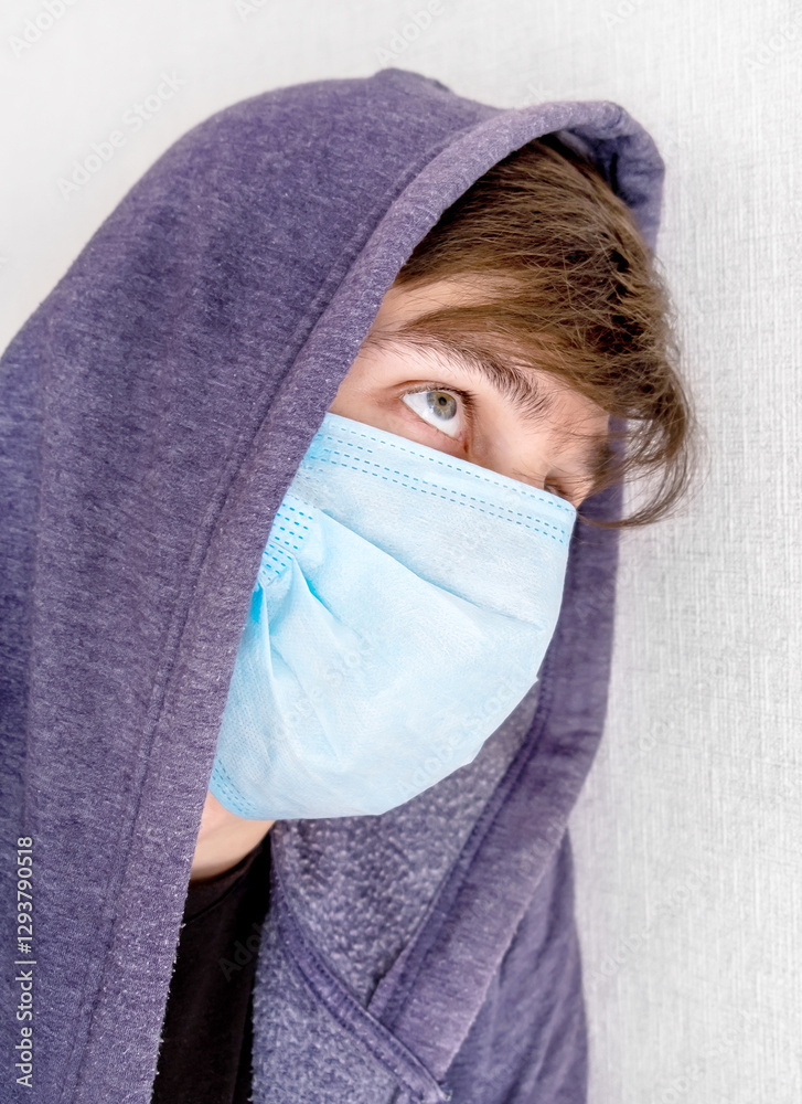 Sad Man in Flu Mask