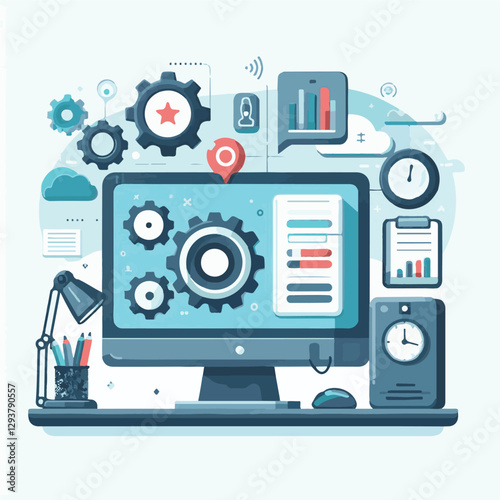 computer, digital, business, technology, communication, laptop, tech, work, office, web, internet, design, employee, vector, information, monitor, pc, modern, device, person, electronic, desktop, scre