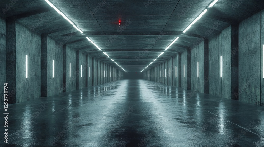 Grunge Sci Fi Concrete Background Cyber Clean Empty Studio Tunnel Corridor Dark Cement Asphalt Light Glow Parking Hangar Warehouse Underground 3D Rendering Illustration