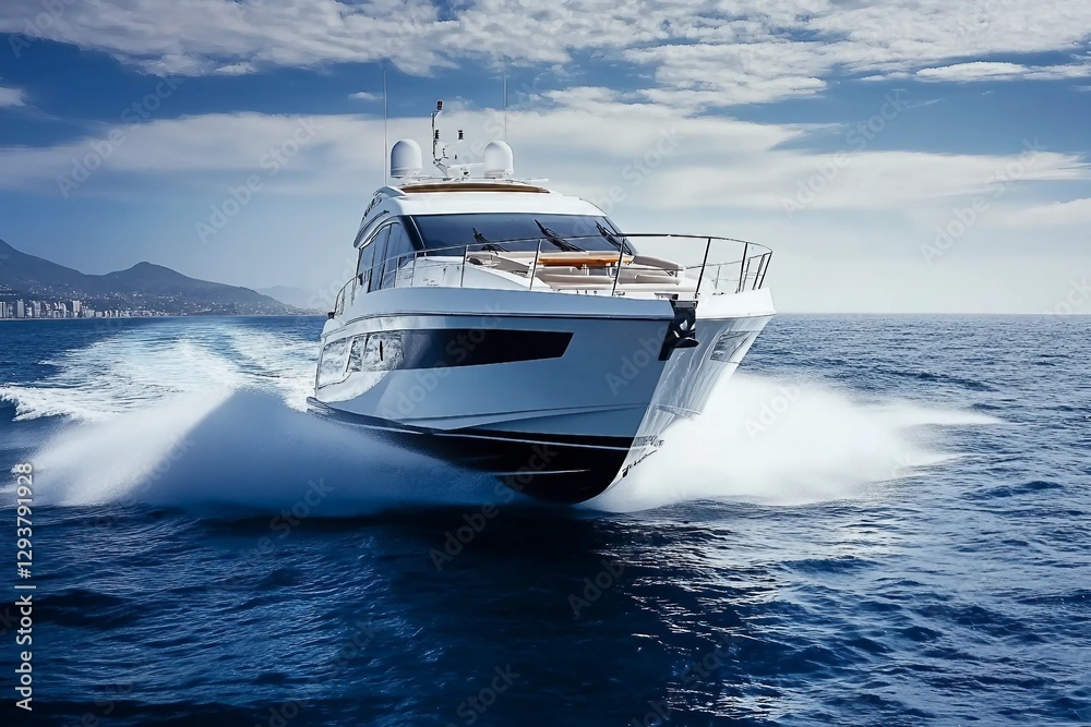fast motor yacht in navigation, sea view fast motor yacht in navigation, sea view