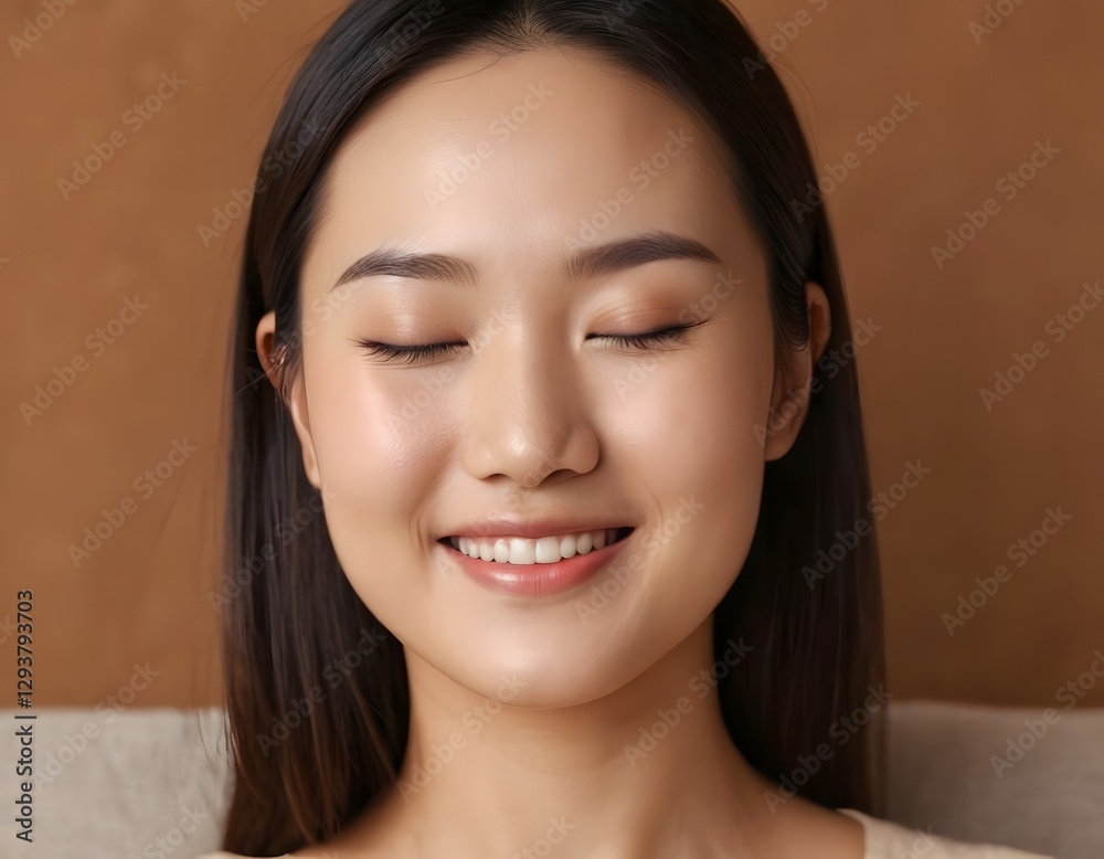 young Asian skin care glowing skin smiling girl closeup shot defocused soft background young Asian skin care glowing skin smiling girl closeup shot defocused soft background