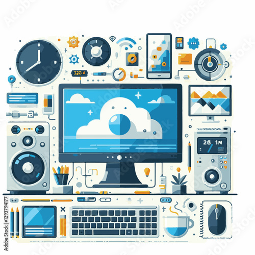 computer, digital, business, technology, communication, laptop, tech, work, office, web, internet, design, employee, vector, information, monitor, pc, modern, device, person, electronic, desktop, scre