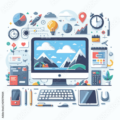 computer, digital, business, technology, communication, laptop, tech, work, office, web, internet, design, employee, vector, information, monitor, pc, modern, device, person, electronic, desktop, scre