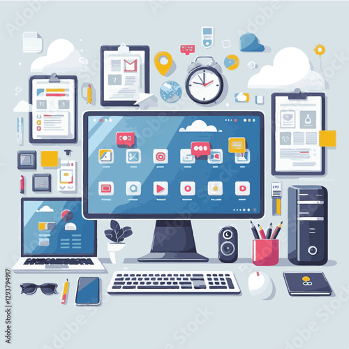 computer, digital, business, technology, communication, laptop, tech, work, office, web, internet, design, employee, vector, information, monitor, pc, modern, device, person, electronic, desktop, scre