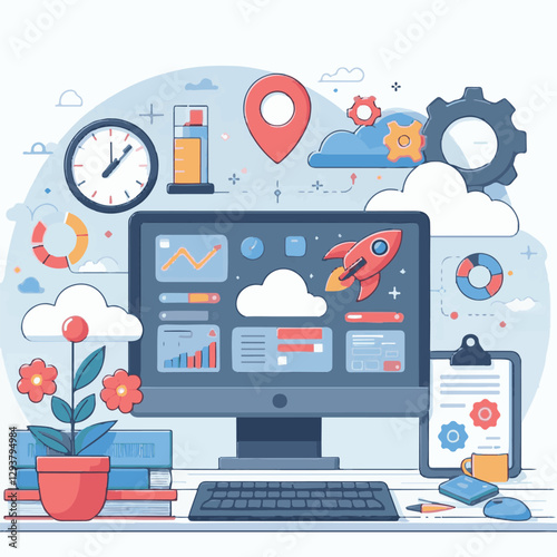 computer, digital, business, technology, communication, laptop, tech, work, office, web, internet, design, employee, vector, information, monitor, pc, modern, device, person, electronic, desktop, scre