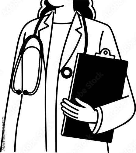 doctor holding a clipboard outline vector illustration