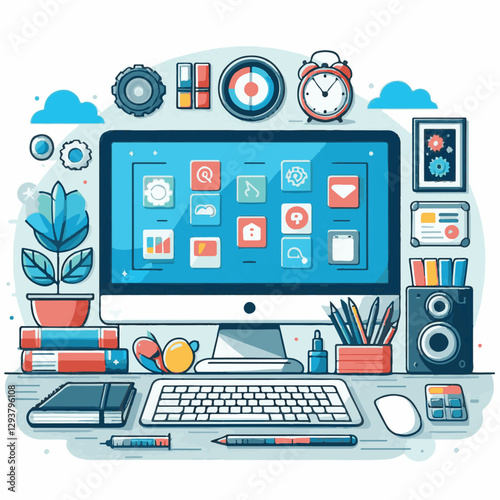 computer, digital, business, technology, communication, laptop, tech, work, office, web, internet, design, employee, vector, information, monitor, pc, modern, device, person, electronic, desktop, scre