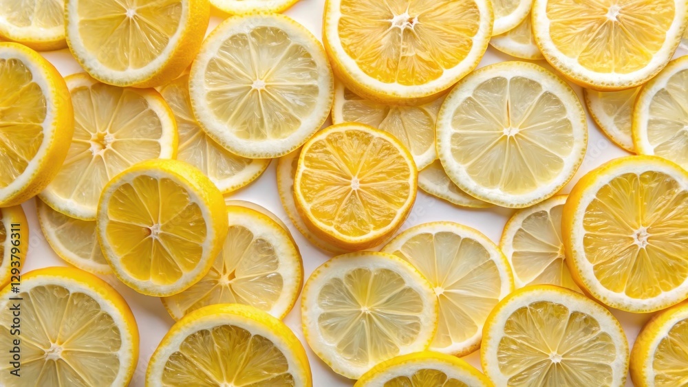 Vibrant lemon slices on a bright white background with subtle texture, summer kitchen decor , springtime decor Vibrant lemon slices on a bright white background with subtle texture, summer kitchen decor , springtime decor