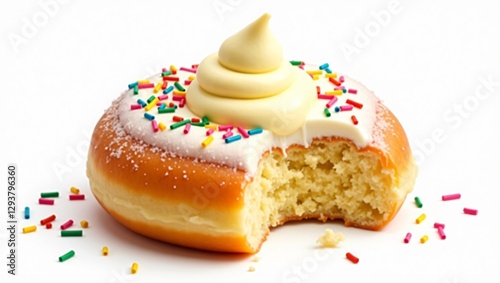 Tempting Donut with Yellow Frosting Swirl, Colorful Sprinkles, and Soft Texture – Delicious Bakery Treat photo