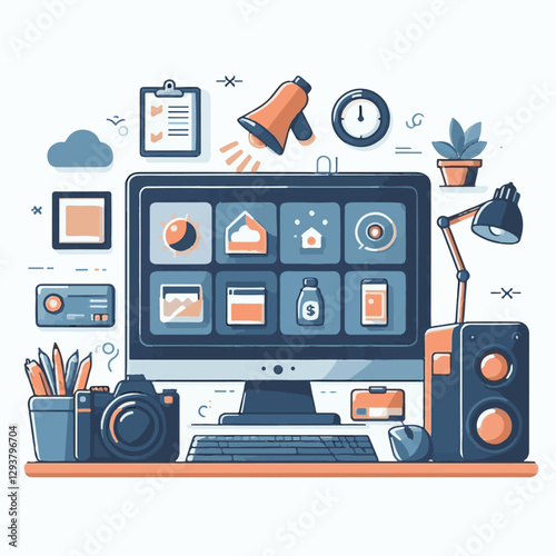 computer, digital, business, technology, communication, laptop, tech, work, office, web, internet, design, employee, vector, information, monitor, pc, modern, device, person, electronic, desktop, scre
