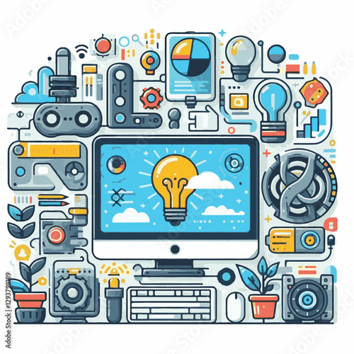 computer, digital, business, technology, communication, laptop, tech, work, office, web, internet, design, employee, vector, information, monitor, pc, modern, device, person, electronic, desktop, scre