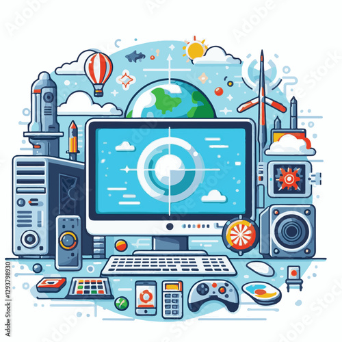 computer, digital, business, technology, communication, laptop, tech, work, office, web, internet, design, employee, vector, information, monitor, pc, modern, device, person, electronic, desktop, scre