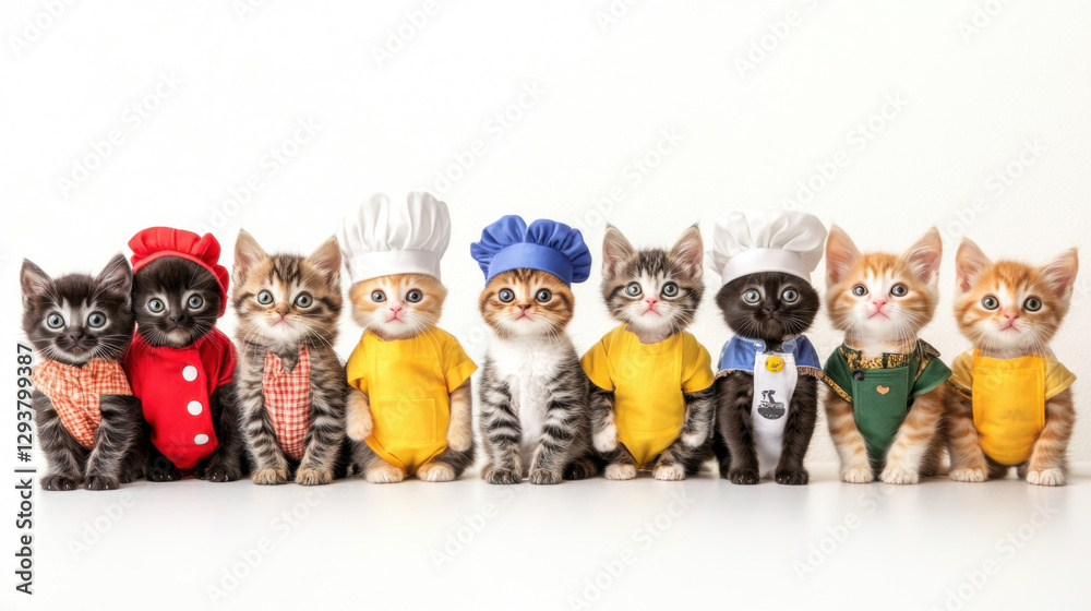Fototapeta premium A row of thirty kittens in adorable