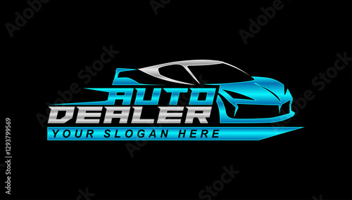 auto car dealerhip showroom logo design template vector illustration on black background