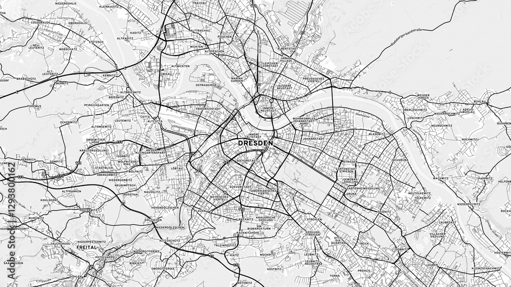 Minimalist Dresden Street Map with Labels and Neighborhoods Minimalist Dresden Street Map with Labels and Neighborhoods