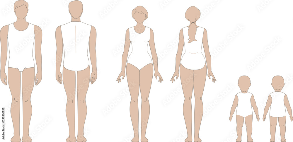 Male, female and kids body template for fashion and medical design Male, female and kids body template for fashion and medical design