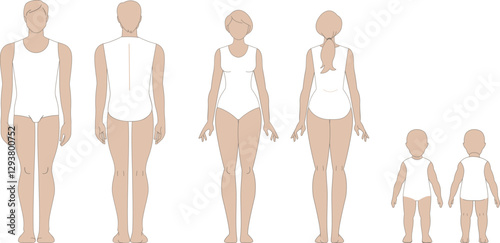 Male, female and kids body template for fashion and medical design