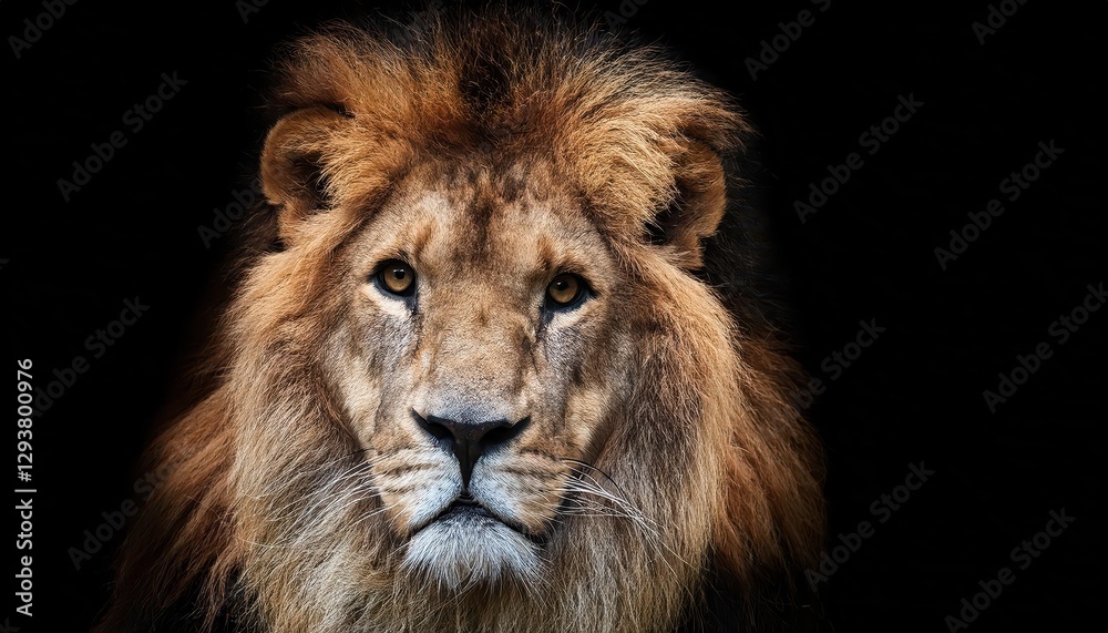 High Quality Portrait of a Majestic Lion Against a Black Background, Detailed Facial Features Highlighting Regal Elegance and Power. Captivating CloseUp Showcasing the Lions Intense Gaze and High Quality Portrait of a Majestic Lion Against a Black Background, Detailed Facial Features Highlighting Regal Elegance and Power. Captivating CloseUp Showcasing the Lions Intense Gaze and