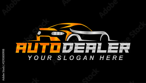 auto car dealerhip showroom logo design template vector illustration on black background