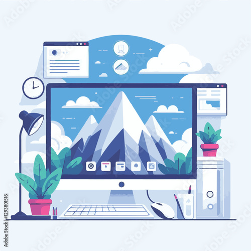 computer, digital, business, technology, communication, laptop, tech, work, office, web, internet, design, employee, vector, information, monitor, pc, modern, device, person, electronic, desktop, scre