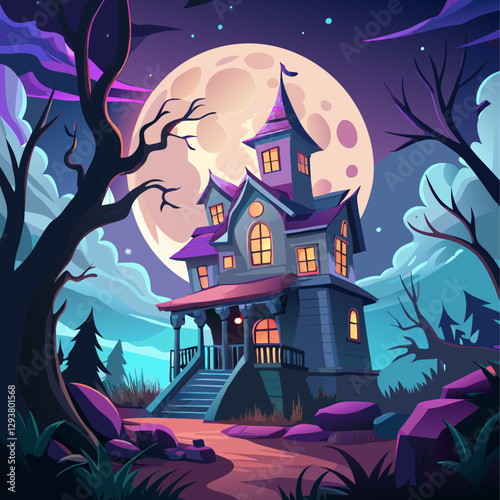 Spooky Mansion in Moonlight

