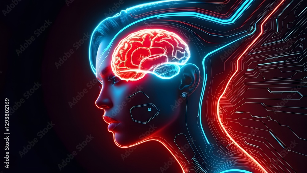 Obraz premium Futuristic AI and Neural Technology Concept – Digital Brain and Artificial Intelligence Illustration