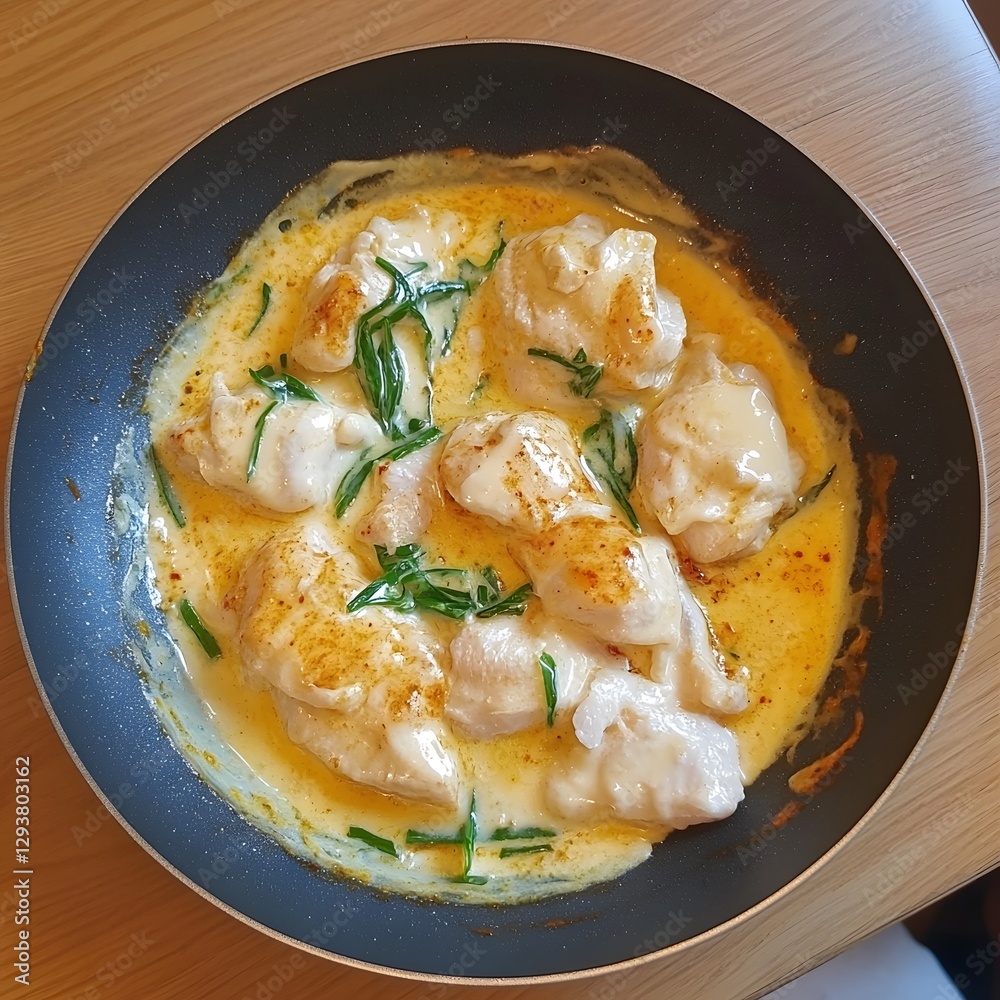Creamy Chicken with Herbs in a Pan Delicious Food Photography