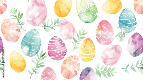 easter eggs and flowers watercolor pattern