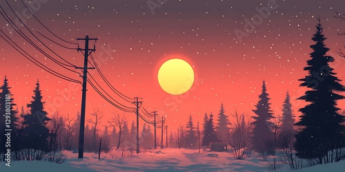 Snowy Winter Sunset Road photo