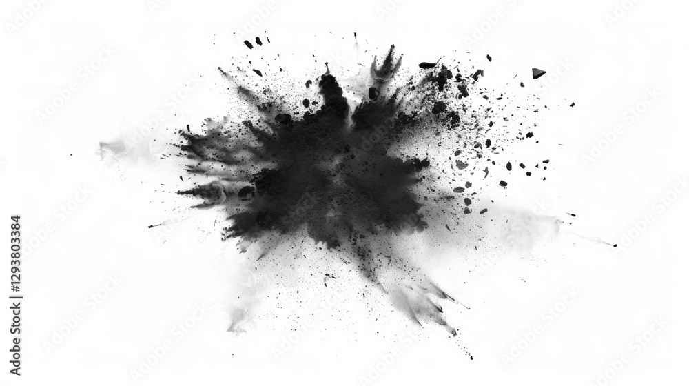 Explosive balck Sand on White Background: Dynamic Patterns, Intense Effects, and Energetic Motion with Bright Colors and Delicate Textures for Creative Projects Explosive balck Sand on White Background: Dynamic Patterns, Intense Effects, and Energetic Motion with Bright Colors and Delicate Textures for Creative Projects
