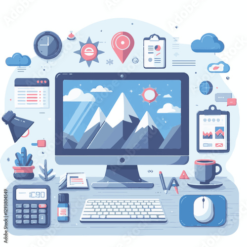 computer, digital, business, technology, communication, laptop, tech, work, office, web, internet, design, employee, vector, information, monitor, pc, modern, device, person, electronic, desktop, scre