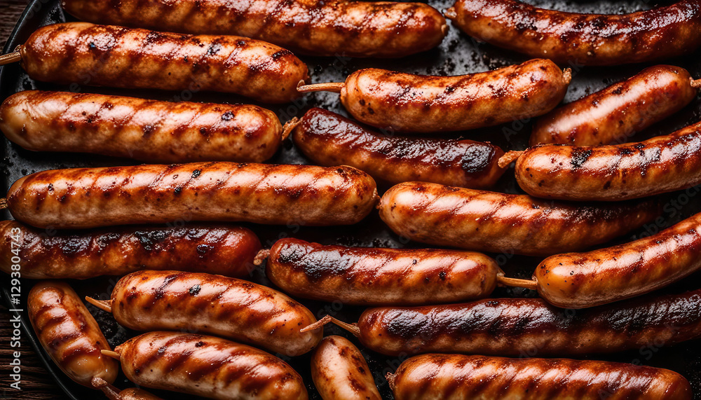 Grilled Sausages on a Black Pan