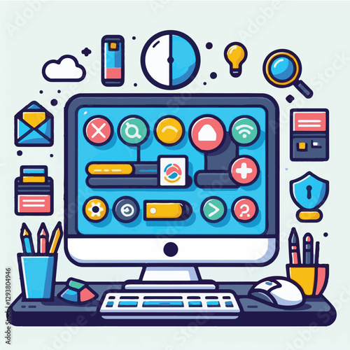 computer, digital, business, technology, communication, laptop, tech, work, office, web, internet, design, employee, vector, information, monitor, pc, modern, device, person, electronic, desktop, scre